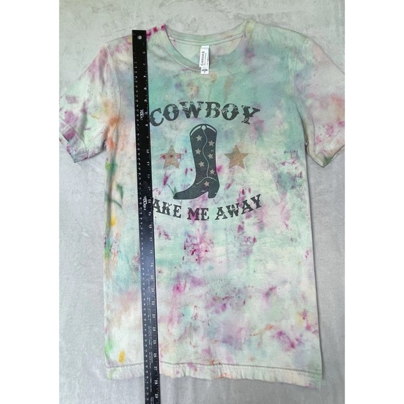 Canvas Bella Shirt Womens S Tie Dye Cowboy Take Me‎ Away Coastal Cowgirl Rodeo - Picture 4 of 6